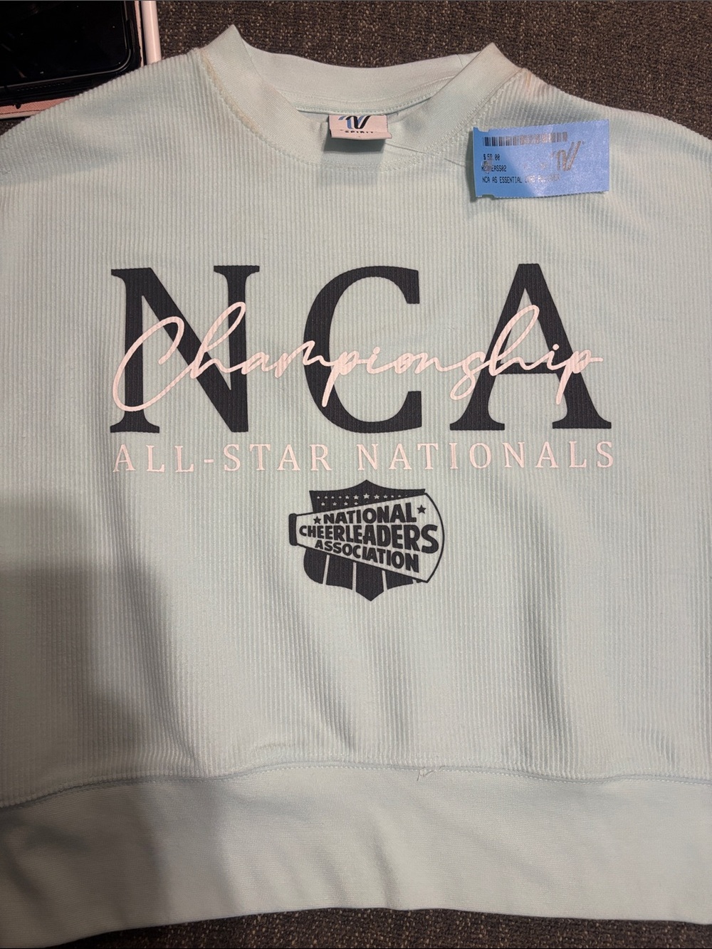 Varsity Women Sweater - Light Mint with Black and Pink Print